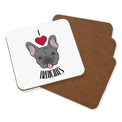 I Love Frenchies Untersetzer Getränke Matte 4er Set - Lustiger Hund Welpe