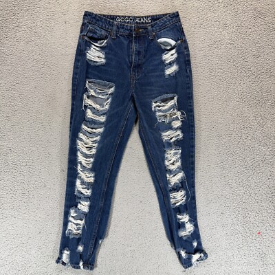 GOGO Jeans Mom Jeans Women's Size Distressed Ripped Raw Hem