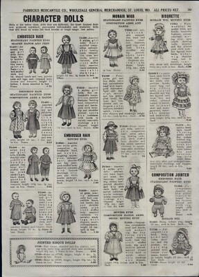 1922 PAPER AD Character Doll Jointed Bisque Metal Head Arms Mohair Wig Hair 