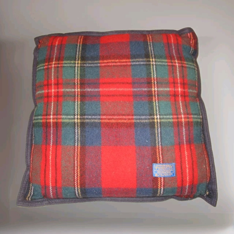 Vintage Pendleton USA Made  100% Wool Green Blue Red Tartan Plaid Pillow Cushion