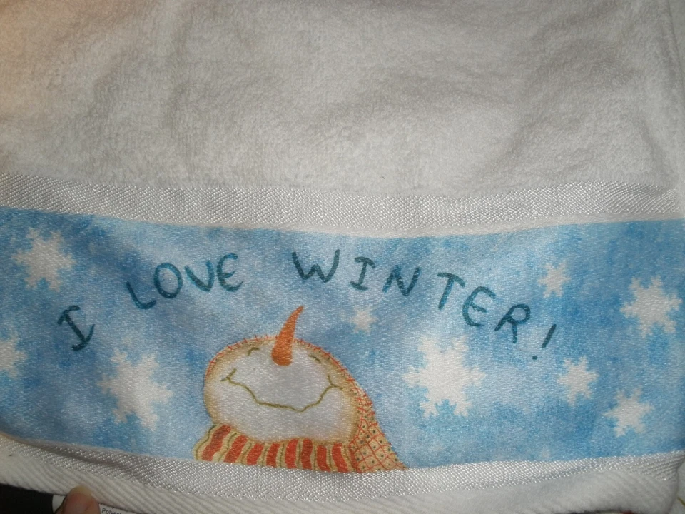 Lote de 2 toallas de mano de invierno rubias para el hogar I Love muñeco de nieve usadas en excelente estado (SU61A) Foto 2 de 3