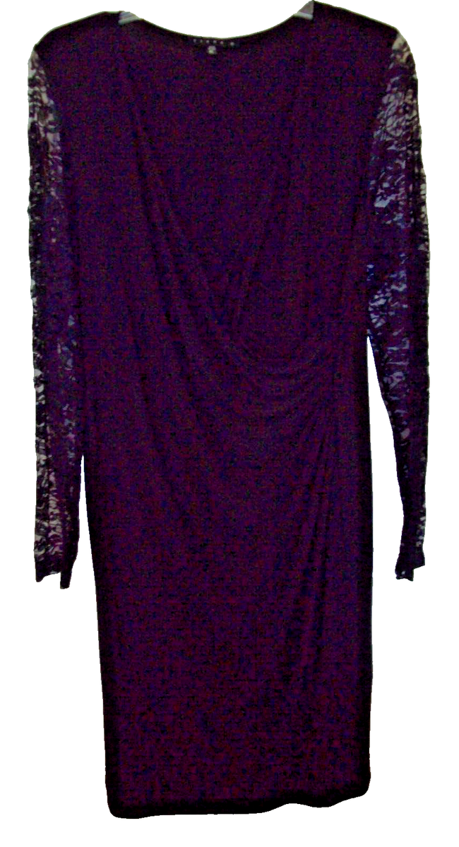 tiana b black lace dress TIANA B. Size XL Dress Black MOCK WRAP with Lace Long Sleeves CHEST 44