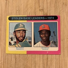 1975 Topps Lou Brock Bill North # 309 1974 Stolen Base Leaders Baseball Card