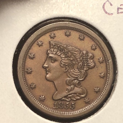 1855 braided hair half cent Lovely Honey Brown Gem Very Nice Eye Appeal - Picture 17 of 17