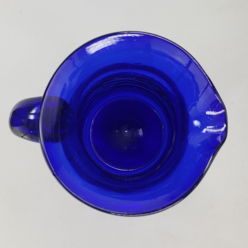 Rare Cobalt Blue Glass Pitcher 1940s Hand Blown with Pontil & Applied Handle - Picture 10 of 14