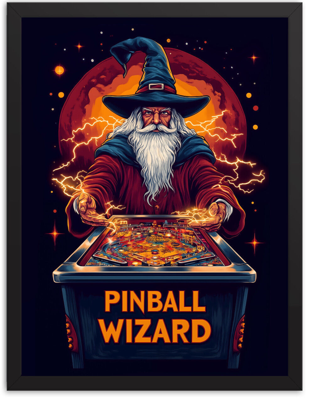 Pinball Wizard Arcade Game Room Poster Fantasy Wall Art Framing Optional