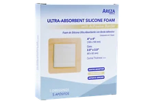 Ultra-Absorbent Silicone Foam with Adhesive Border - 4" x 4" (5 per Box)