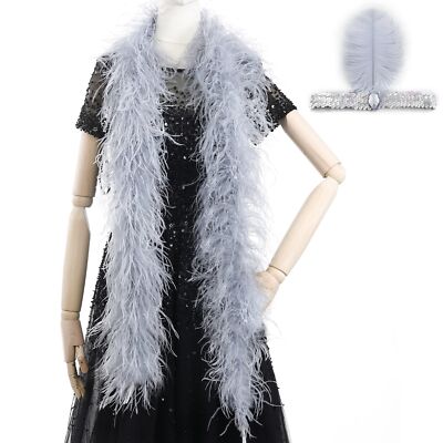 Grey Ostrich Feather Boas 2 Yards 3 Ply Party Costume DIY Craft Decor