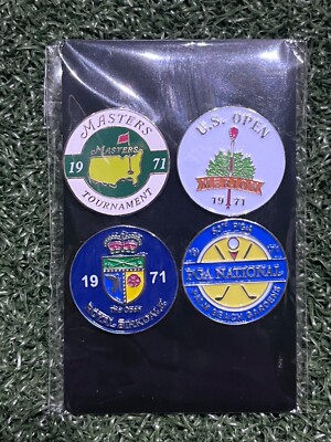 4er Set flache Golfball Marker 1971 Majors Masters, US Open, PGA etc. PORTOFREI