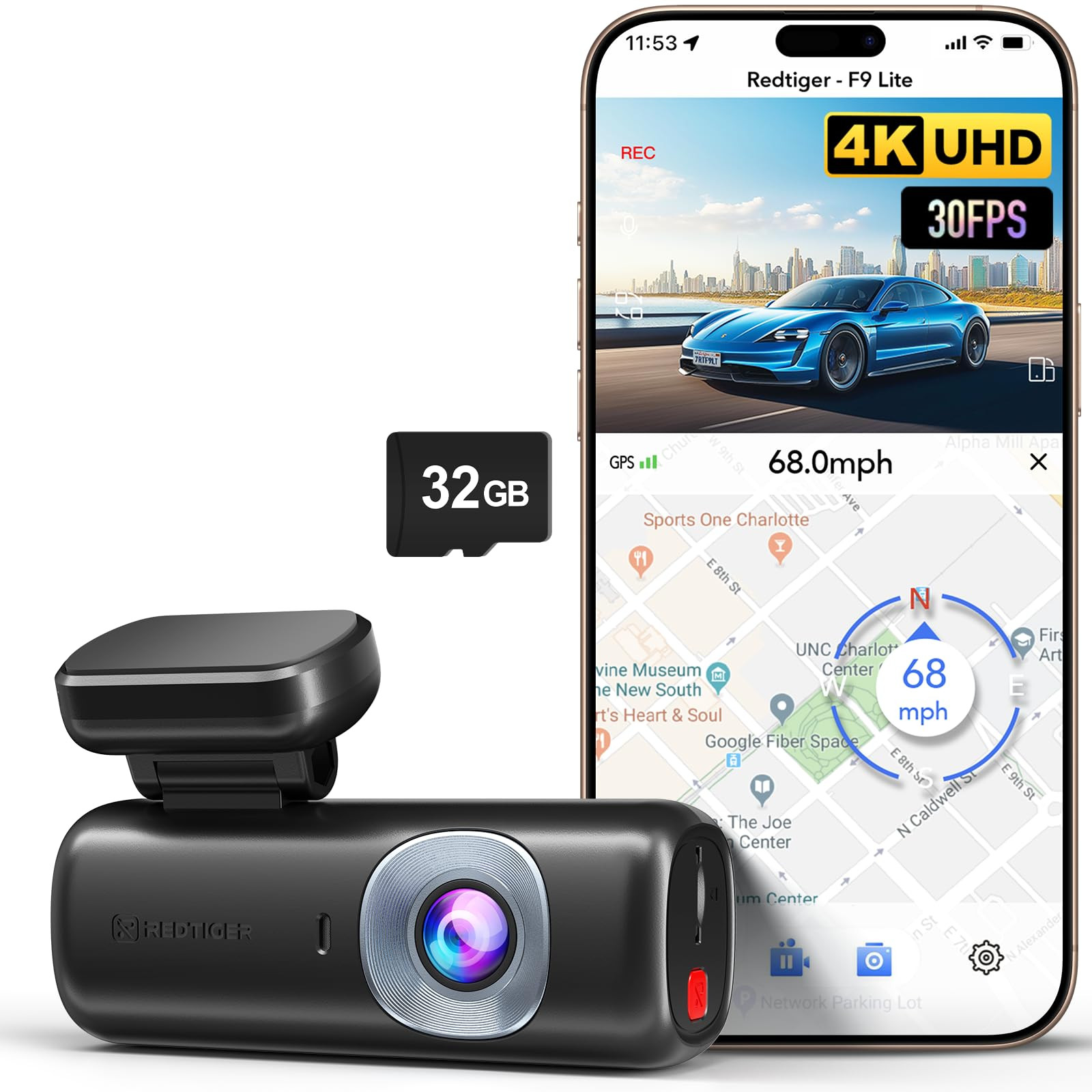 4K Front Dash Cam with ADAS WiFi GPS Mini Hidden Car Camera