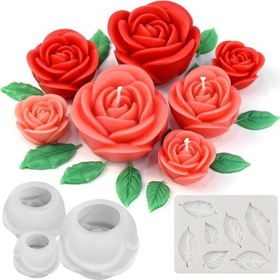 4PCS Rose & Leaf Candle Molds, 3D Flower Silicone Molds for Candles Epoxy Resin