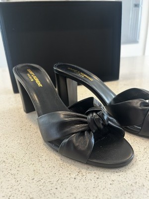 Saint Laurent Black Leather Bianca Knotted Slide Mules