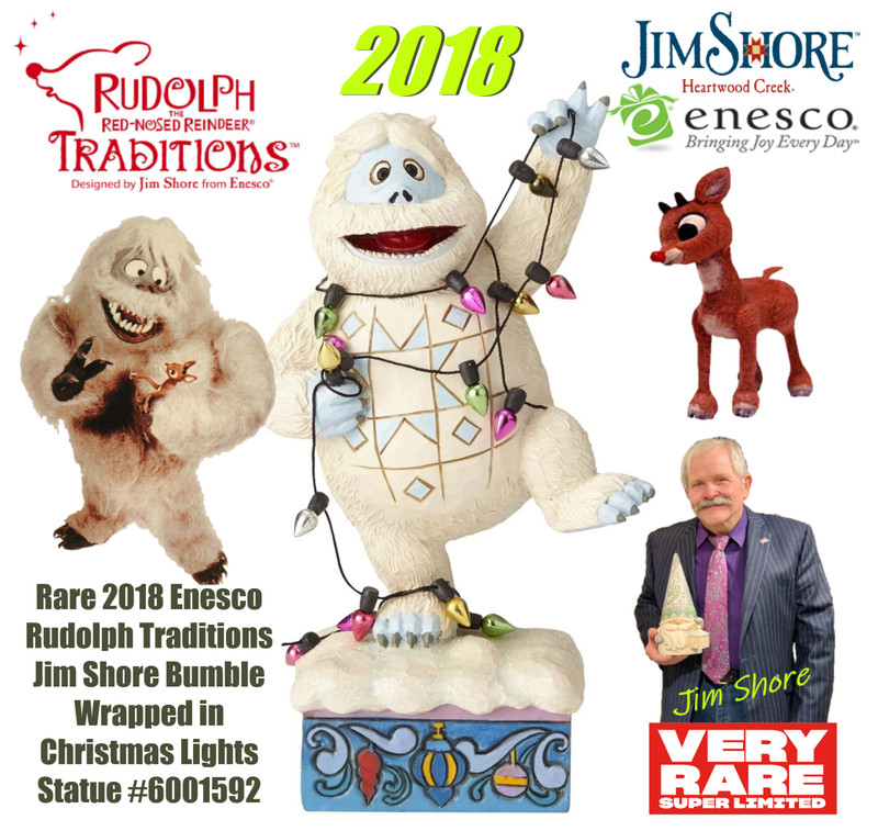 Rare 2018 Enesco Rudolph Traditions Jim Shore Bumble Wrapped in Christmas Lights