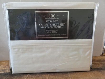 White 800 Thread Count Luxury Sateen Queen Sheet Set Mason Collection, New!