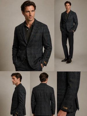 Alberto Pato Blazer Men's 48R Gray Plaid Wool Slim Italian Fashion Jacket NWOT