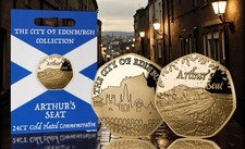 Arthurs Sitz 24ct Gold Gedenkmünze. EDINBURGH COL. Neu/Einzelhandel/Versiegelt