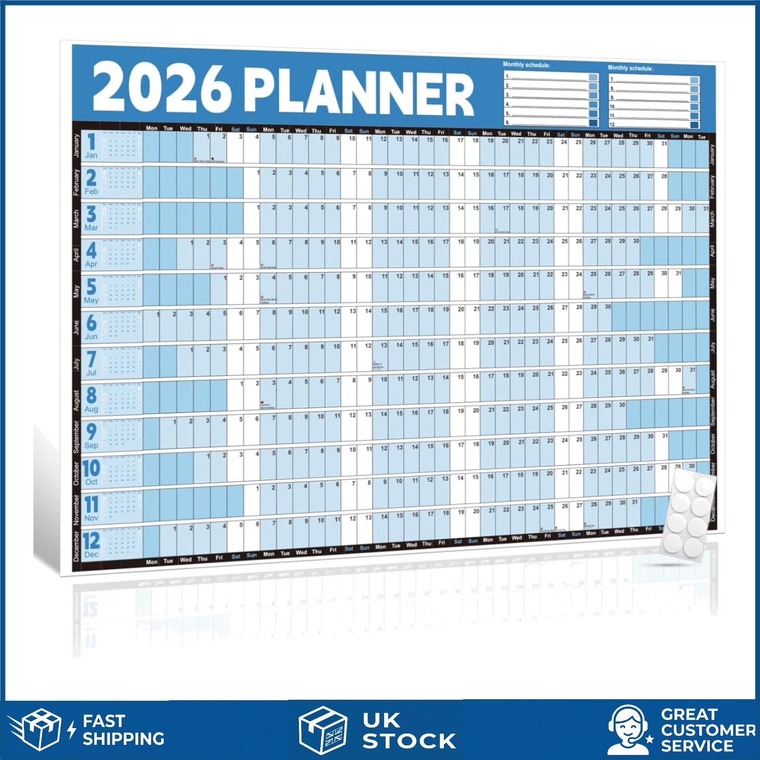 Large 2026 Wall Planner A1 Laminated Dry Wipe  Calendar 84.1x59.4cm