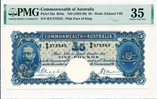 Edward VIII Commonwealth of Australia 5 Pounds ND(1933-39) S/No 3x3343 PMG  35