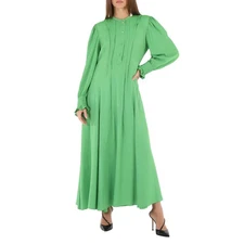 Chloe Ladies Vibrant Green Pintucked Crepe Long Dress, Brand Size 36 (US Size 4)