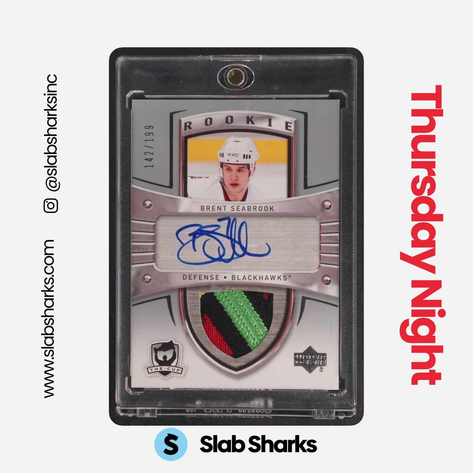 2005 UPPER DECK THE CUP #105 BRENT SEABROOK 3 COLOUR PATCH AUTO ROOKIE /199