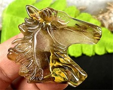 KU20812 42x38x7mm Brown Fire Cherry Quartz Carved Horse Head Pendant Bead