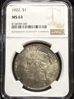 1922 Silver Peace Dollar NGC MS63 Certified Coin
