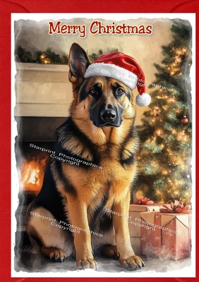 Deutscher Schäferhund A6 (4'' x 6'') Weihnachtskarte - innen leer - von Starprint