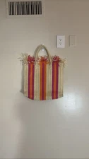 Mark & Graham Raffia Tote Bag Pink Orange Striped Beach Summer Resort
