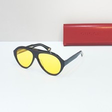Gucci GG0479S Black Frame Yellow Lens Aviator Sunglasses New w/ Case