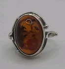 Vintage Oval Baltic Amber Cabochon Stone Sterling Silver Sz 5.75-6 Jewelry