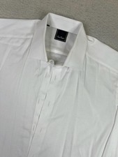 David Donahue Dress Shirt Mens 17 34/35 White Geometric 100 Cotton Long Sleeve