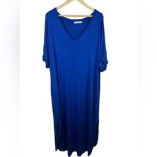 Culture Code Women’s Long Blue Flowy Stretchy Short Sleeve Dress Plus Sz 2X