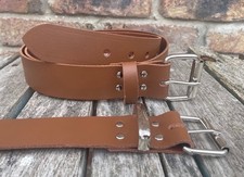 Image of Chestnut Brown Real Leather Belt & Steel Roller Buckle Handmade 3/4" - 2" Wide