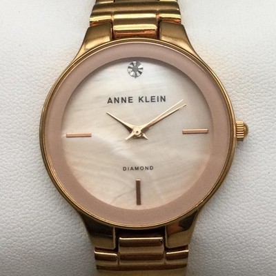 Anne Klein Diamond Womens Watch 32mm Pink MOP Dial Gold Tone New Battery 7.25''