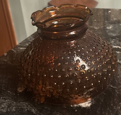 Vintage Amber Glass Hobnail Parlor Lamp Light SHADE 7  Fitter Ruffle Rim