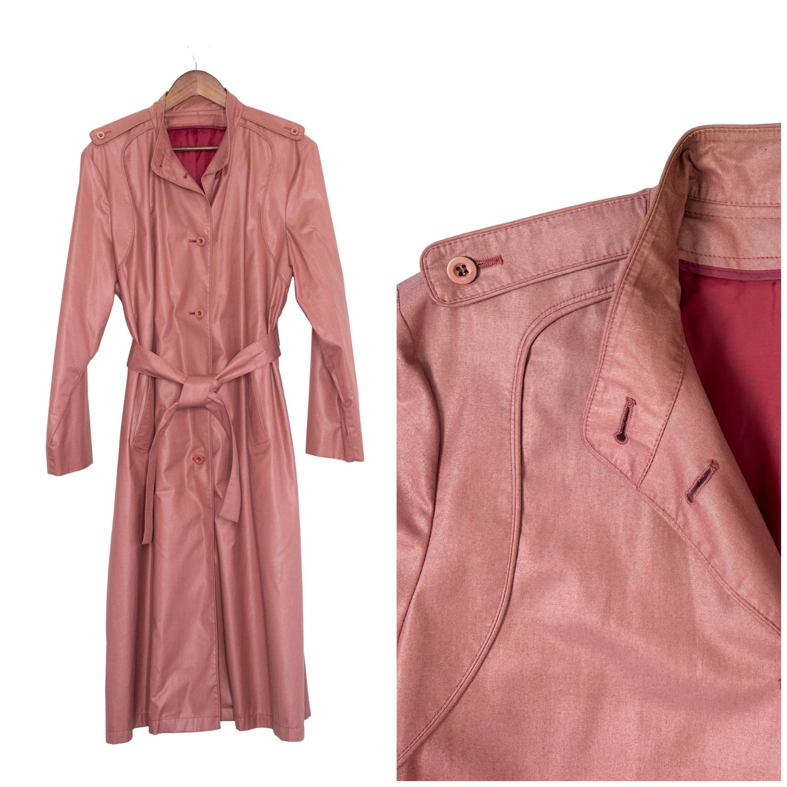 Vintage London Fog Trench Coat Rose Pink Mauve | Long Classic Raincoat Belt | 16