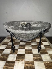 VTG Crackled Glass, Potpourri, Candle Holder Twisted Iron MCM Design 8”x6”