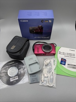 Canon PowerShot SX260 HS 12.1MP pink Digital Camera 20x Zoom w charger Tested