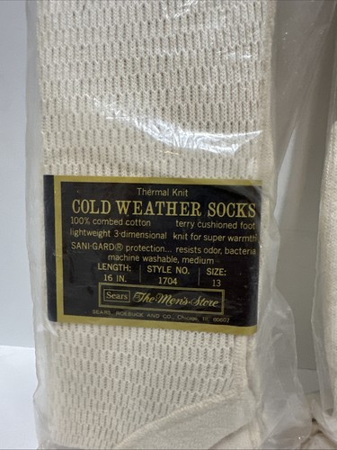 2 Pack VTG Sears Thermal Knit Combed Cotton Outdoor White Socks Men Size 13 NOS - Picture 2 of 6