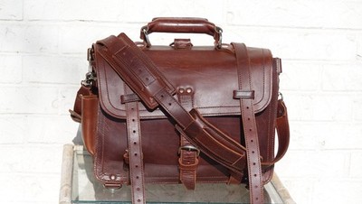 Vintage Saddleback Leather Large Classic Briefcase Chestnut Suede Travel Bag