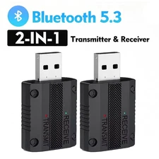 2x Bluetooth 5.3 Transmitter Receiver USB Plug & Play Wireless Car Audio Adapter