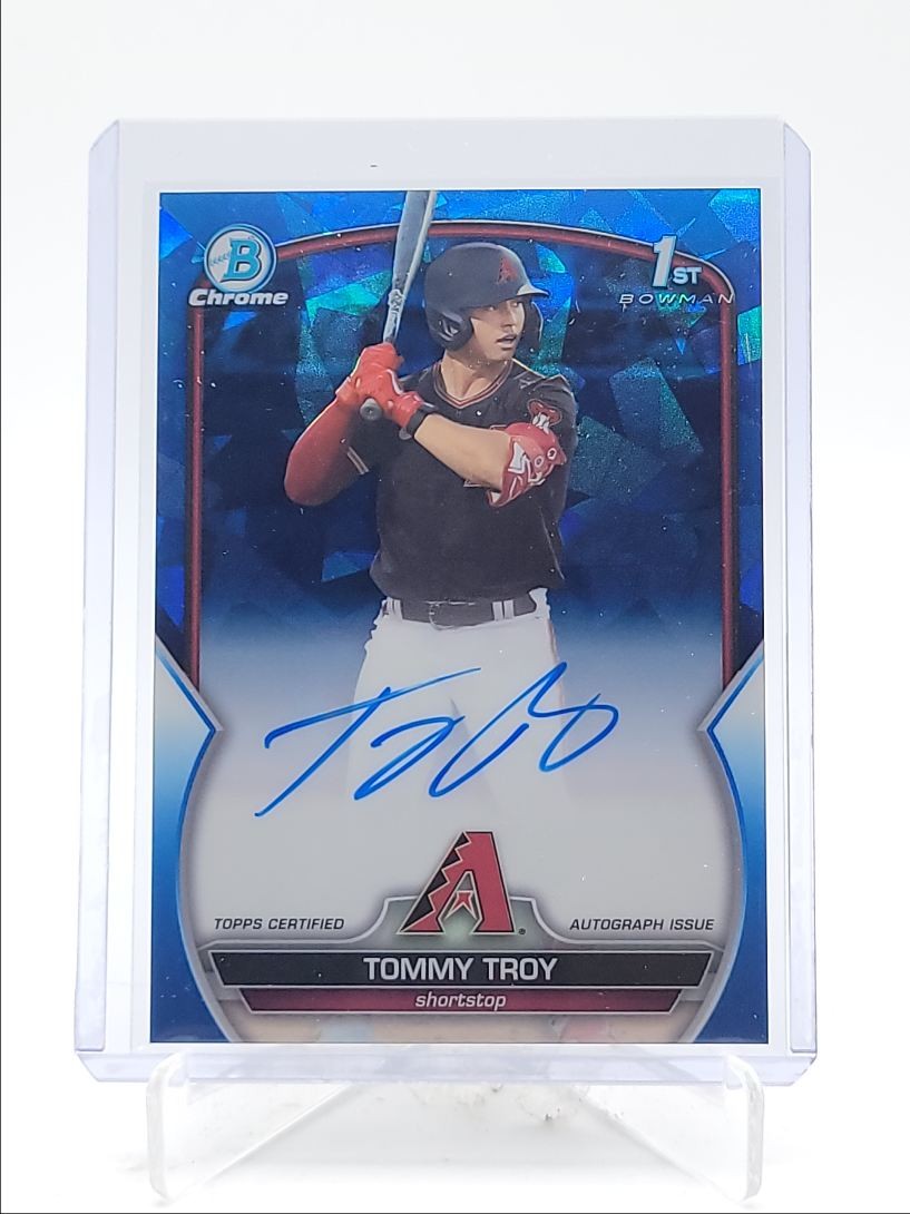 TOMMY TROY 2023 BOWMAN CHROME DRAFT 1ST SAPPHIRE AUTOGRAPH AUTO /199 Q4060