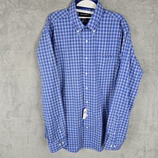 Paul Fredrick Mens Non-Iron Cotton Plaid Dress Shirt Blue 16.5 x 37 Classic Fit
