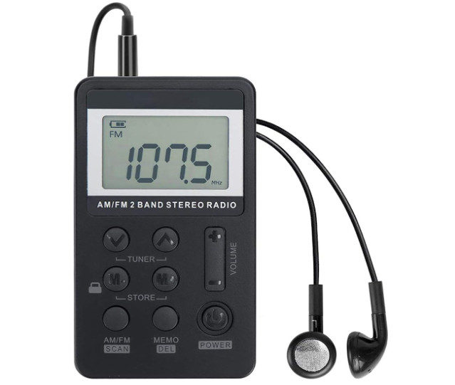 Radio port&aacute;til de bolsillo AM/FM con bater&iacute;a recargable, b