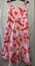 J.Crew Pink/Red : Lobster & Starfish Smocked Dress Pockets Fit & Flare 8