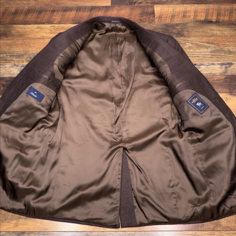 Hart Schaffner Marx Suit Jacket 40 Long Brown Wool Windowpane Silk Wool Blazer - Image 3 of 4