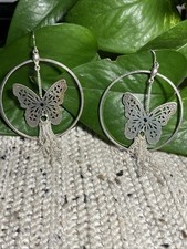 Dangling Butterfly Hoop Metal Statement Earrings