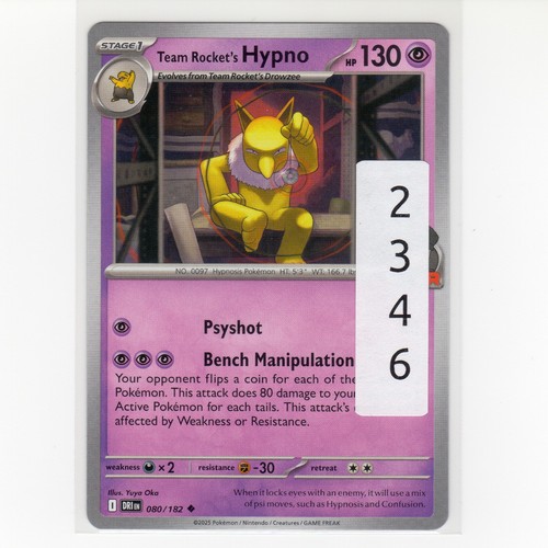 Pokémon TCG Team Rocket's Hypno 080/182 SV: Destined Rivals Regular EN-NM 2025 - Picture 3 of 3