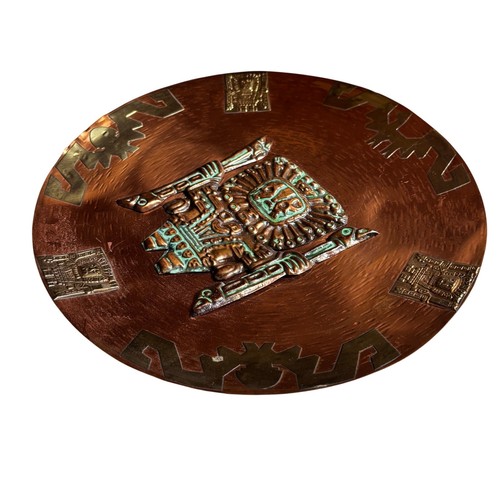 Vintage hammered copper & brass wall plaque decor statement mid century Aztec - Picture 5 of 9