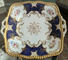 Coalport Batwing Hand Painted Gilt Cobalt Blue Panel Tea Cake Serving Vtg Plate